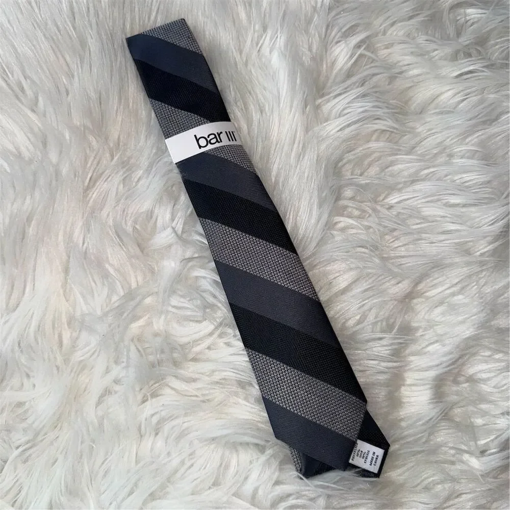 Bar III Men's Gray & Black‎ Striped Tie Classic Office Suit Business Formal